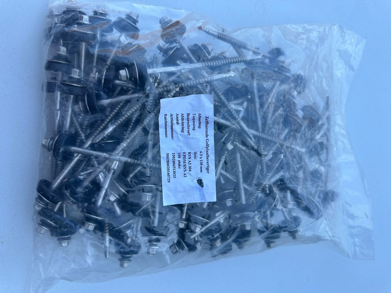Zelfborende golfplaatschroeven 6.5 x 130 mm RVS A2, Ophalen, 100 tot 250 mm, Schroeven, Nieuw