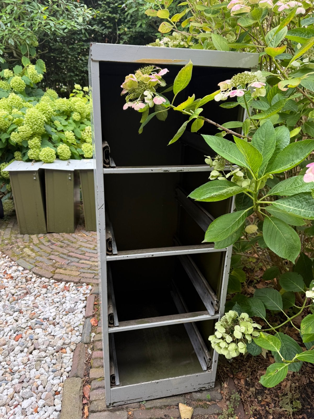 Stalen vintage archiefkast grijs met 4 laden, Ophalen, Gebruikt, Vintage industrieel, Minder dan 100 cm