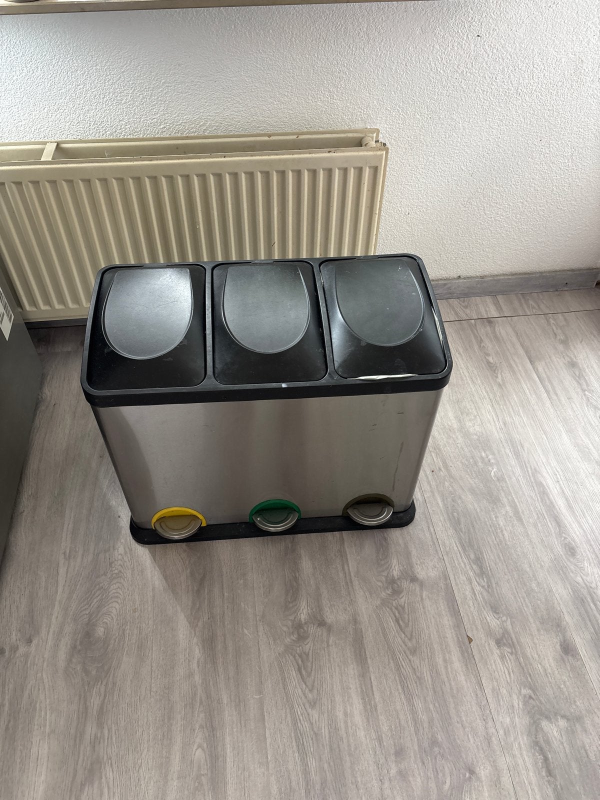 Prullenbak met 3 vakken - RVS en zwart, 50 – 75, Gebruikt, Met pedaal, Ophalen of Verzenden