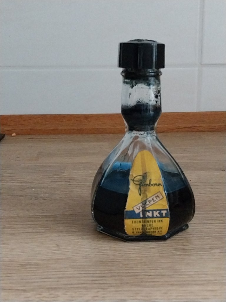 Oude inktfles van Copier met knikker, Verzenden
