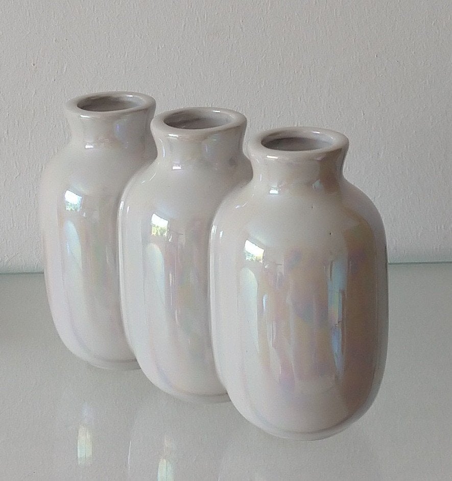 triple vaas keramiek parelmoer, volgnr 28, Huis en Inrichting, 12 cm, Ophalen of Verzenden, Zo goed als nieuw, Geschikt voor droogbloemen