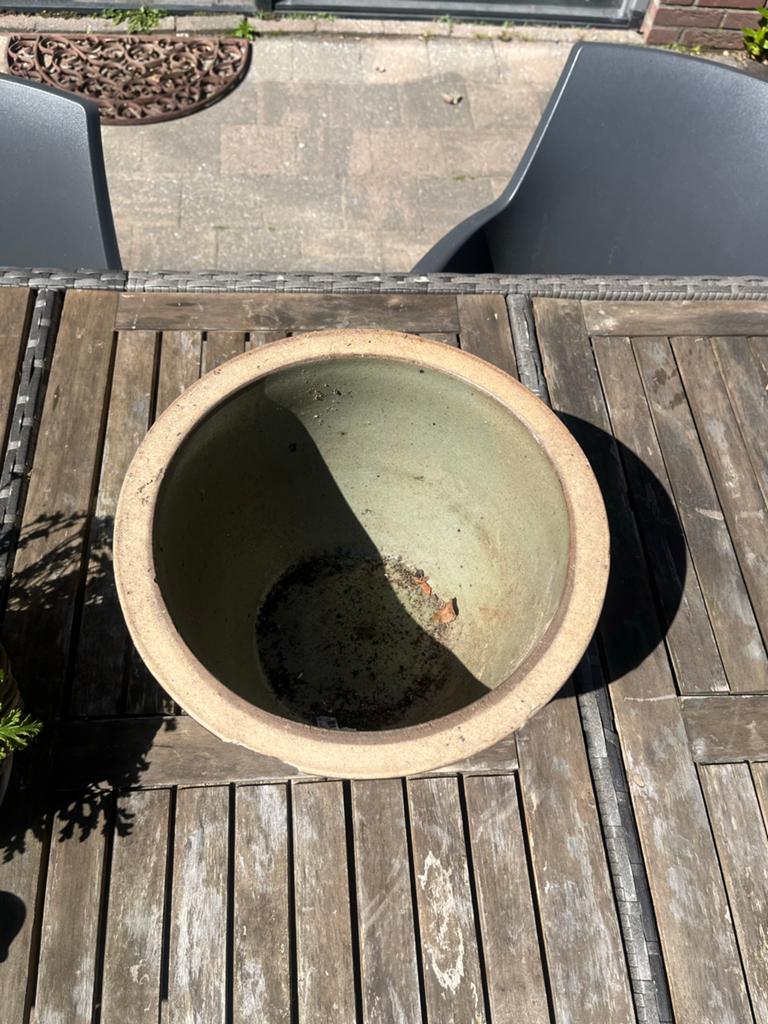 Stenen pot H 20cm D 25cm - Klein scherfje, Tuin en Terras, Bloempotten, Steen, Gebruikt, Rond, Binnen