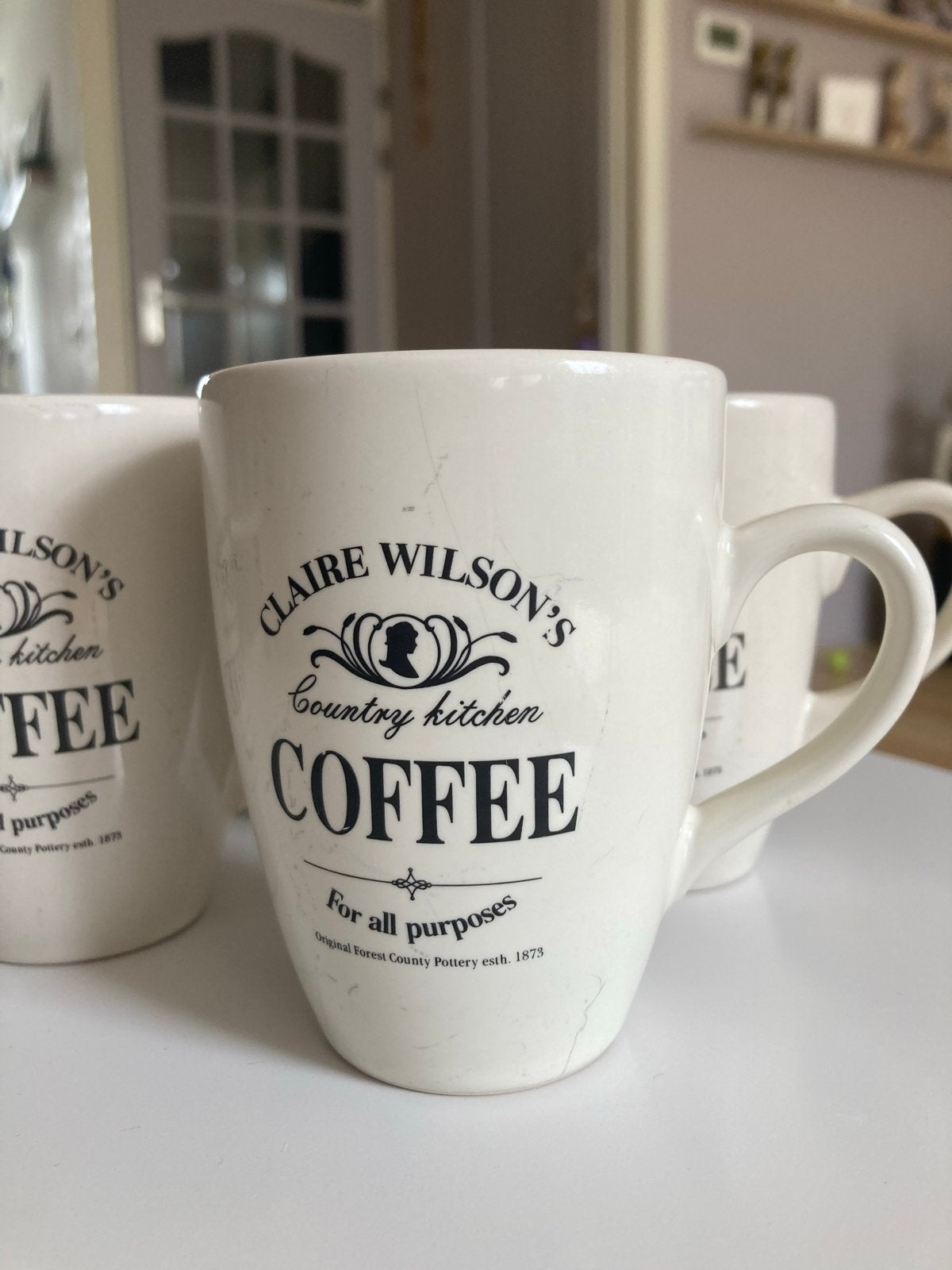 6 Claire Wilson's Country Kitchen koffiebekers, Ophalen, Gebruikt, Steen/keramiek, Wit