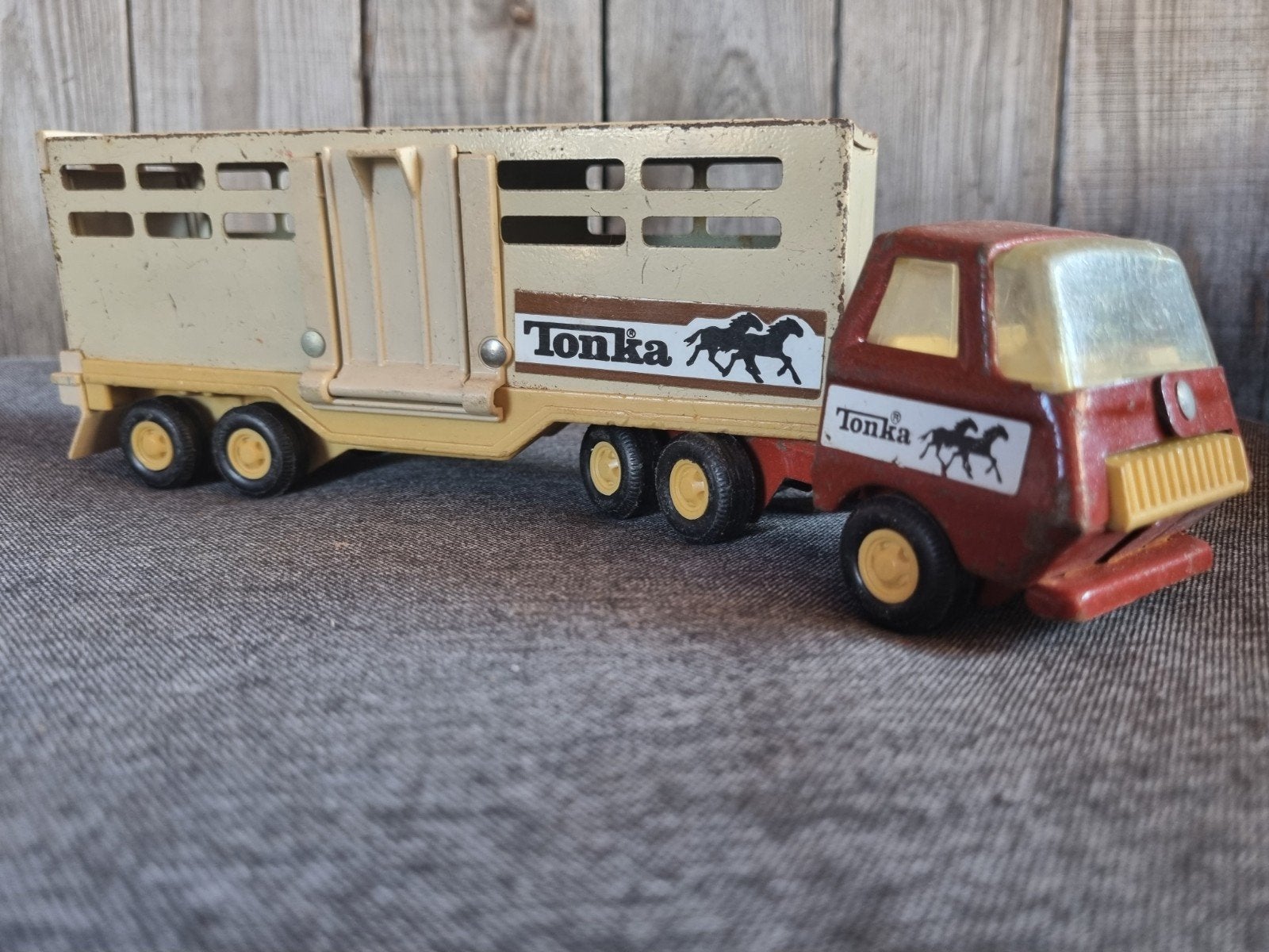 Vintage Tonka Truck met Paardentrailer, Verzamelen, Speelgoed, Gebruikt, Ophalen of Verzenden