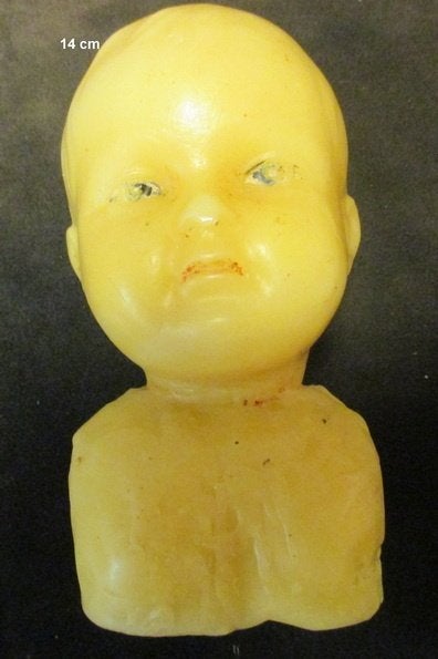 antieke ex voto in was baby hoofd groot model 82, Antiek en Kunst, Verzenden