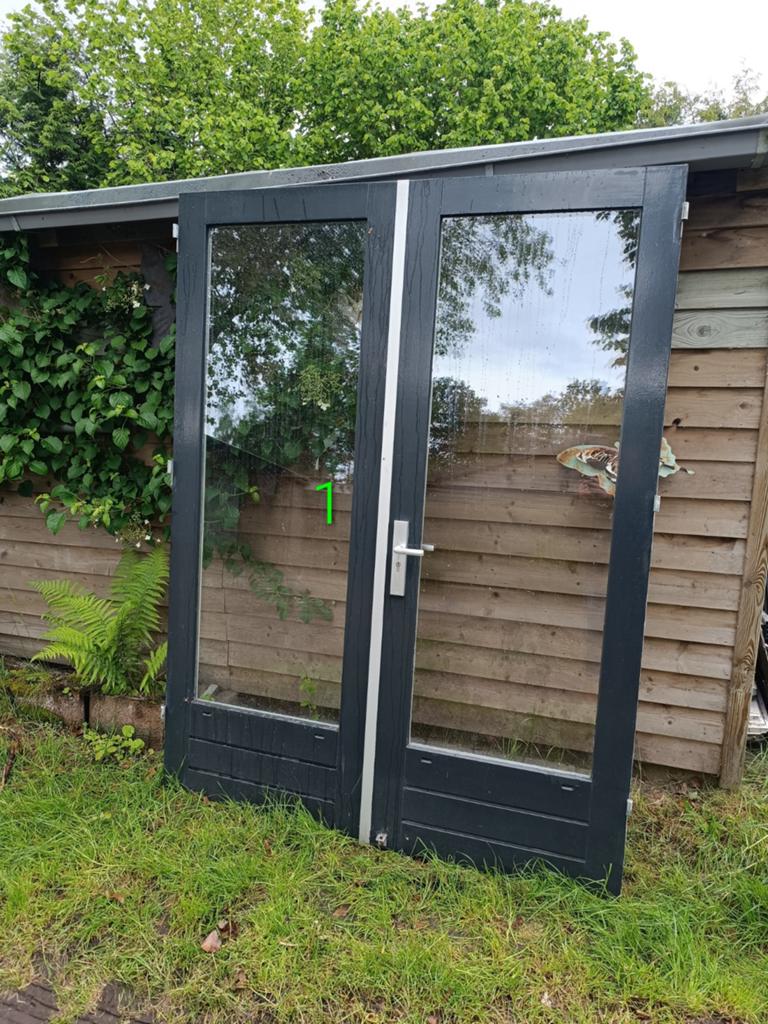 Dubbele deuren, Doe-het-zelf en Verbouw, Deuren en Horren, Gebruikt, Buitendeur, 200 tot 215 cm, Glas, Ophalen