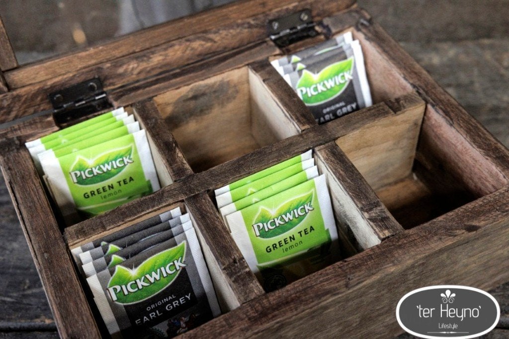 Houten theedoos teabox oud hout thee stoer sober landelijk, Ophalen of Verzenden, Nieuw, Bruin, Hout