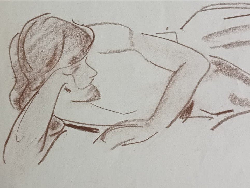 Jan Visser liggende vrouw jaren 40-50, Antiek en Kunst, Kunst | Tekeningen en Foto's, Ophalen of Verzenden