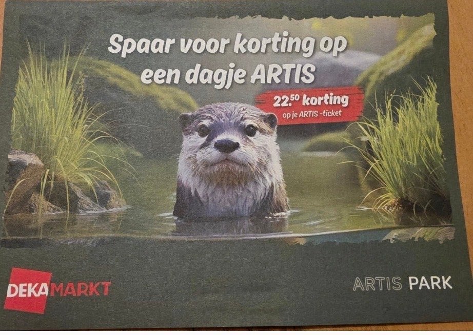 1 Artis kortingskaart. Dekamarkt actie, Eén persoon, Ticket of Toegangskaart
