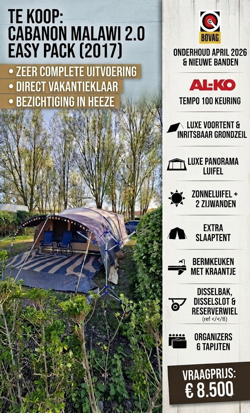 Cabanon Malawi 2.0, Caravans en Kamperen, Ophalen, Cabanon, Aanwezig, Tot en met 4