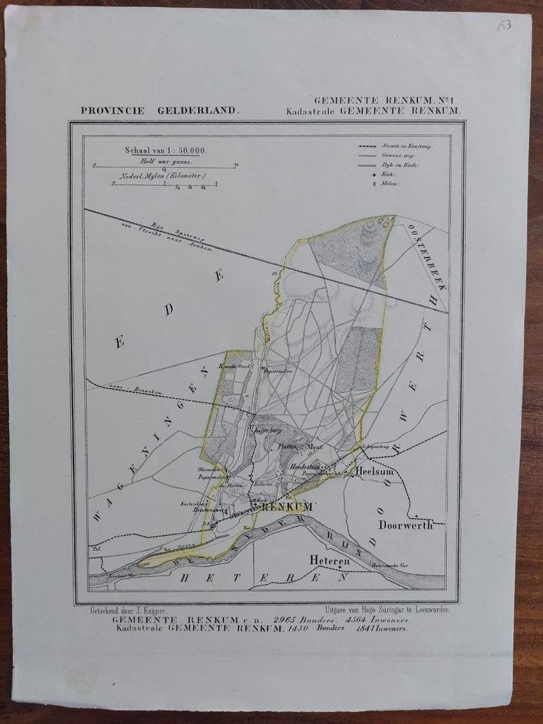 153 / Renkum Heteren Doorwerth Litho uit 1865 van J. Kuyper, Ophalen of Verzenden