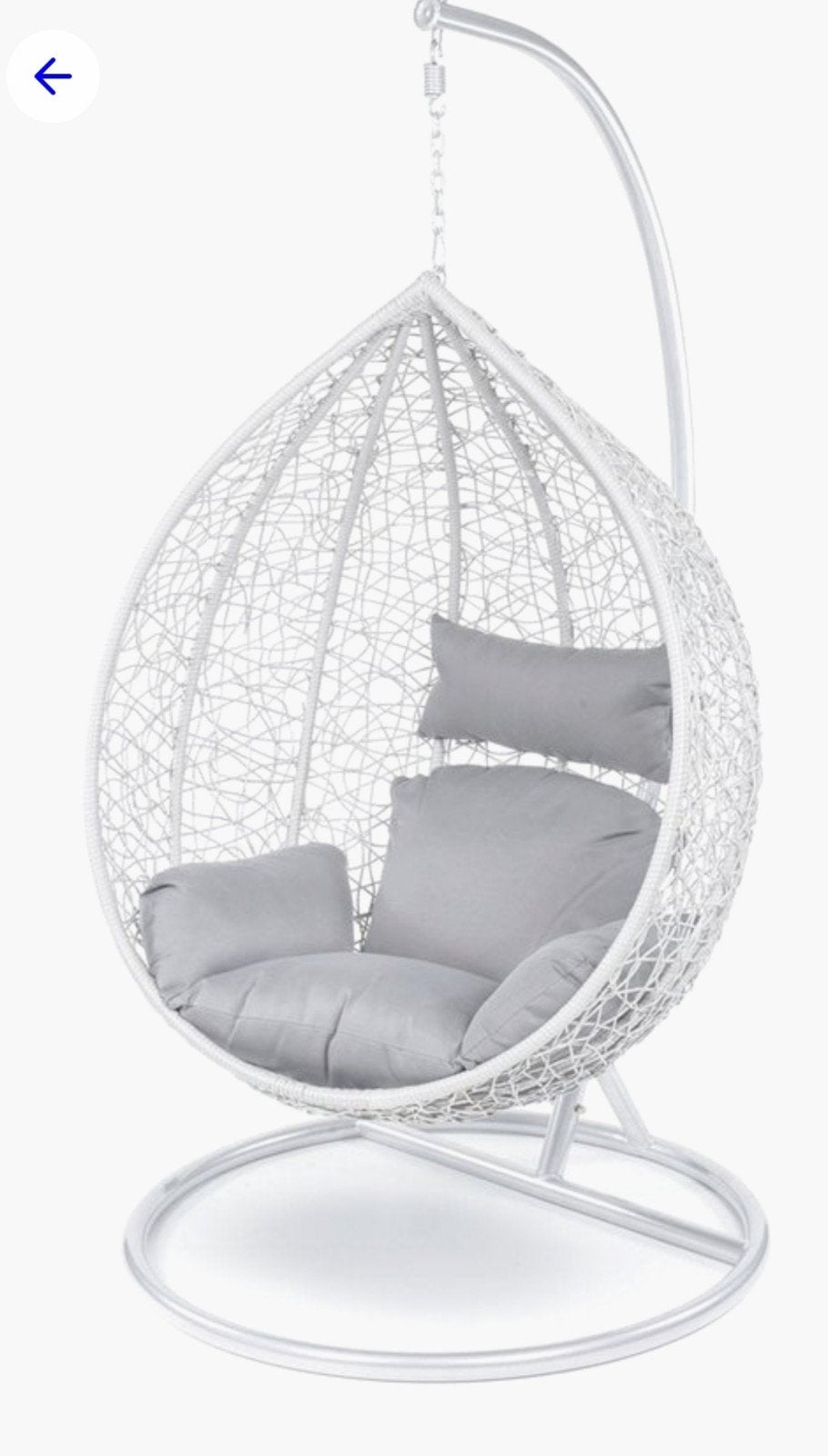 Witte hangstoel met standaard en kussen (grijs), Huis en Inrichting, Stoelen, Ophalen, Modern, Comfortabel, Gebruikt, Wit