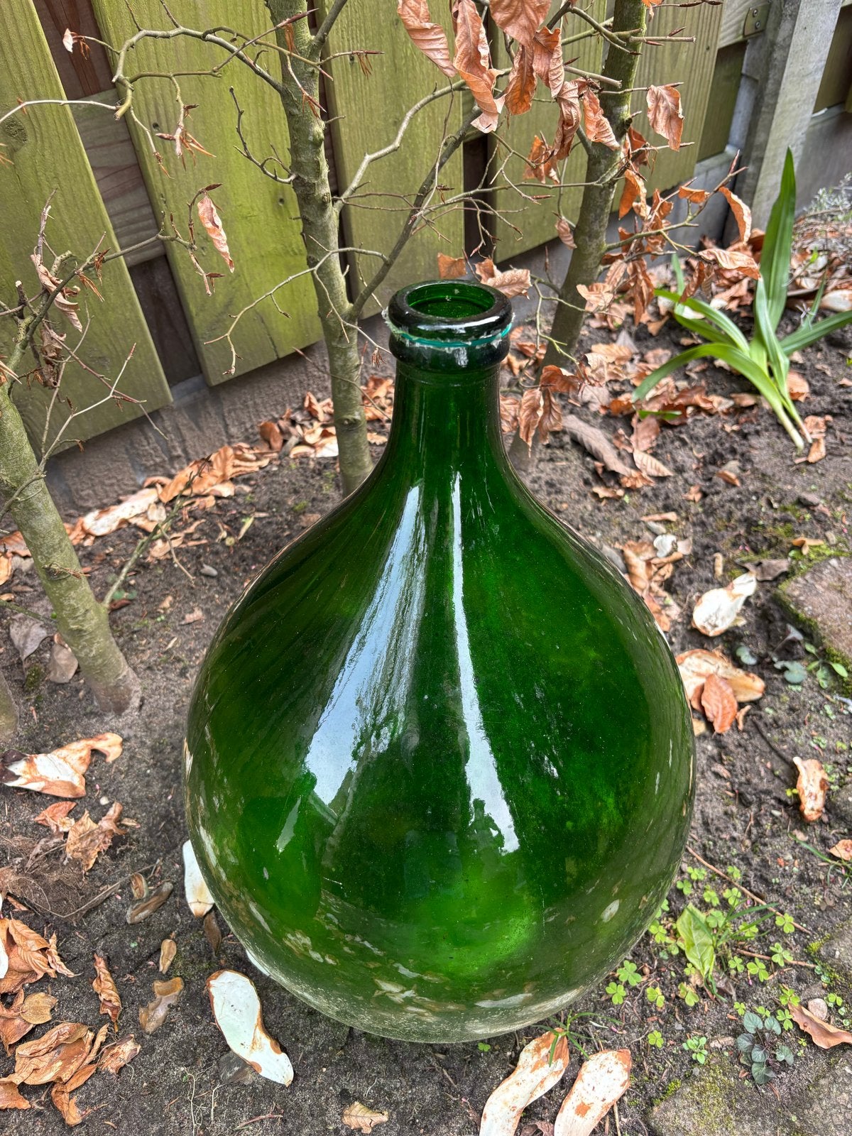 Grote groene glazen fles (gistflessen)- Vintage decoratie, Ophalen