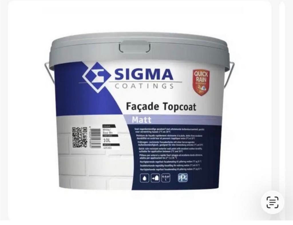 Sigma Facade Topcoat Matt Ral 9010 10L-10L-10L-10L. A-Klasse, 10 tot 15 liter, Verzenden, Nieuw, Wit