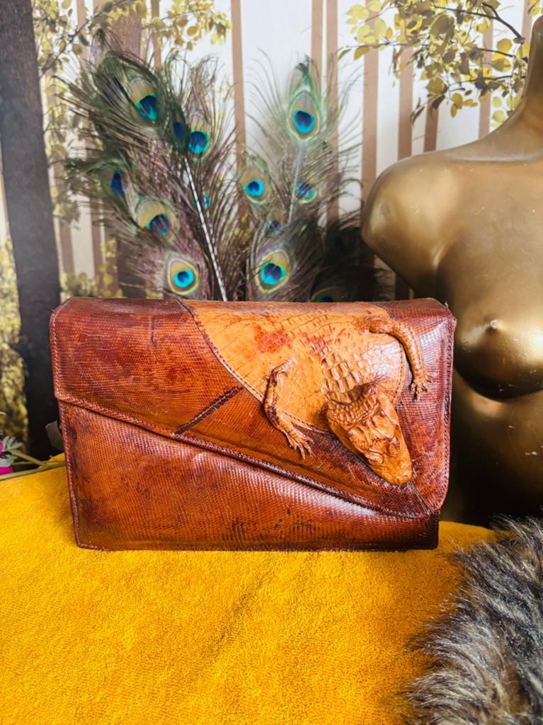Vintage clutch krokodillen leer, Ophalen of Verzenden