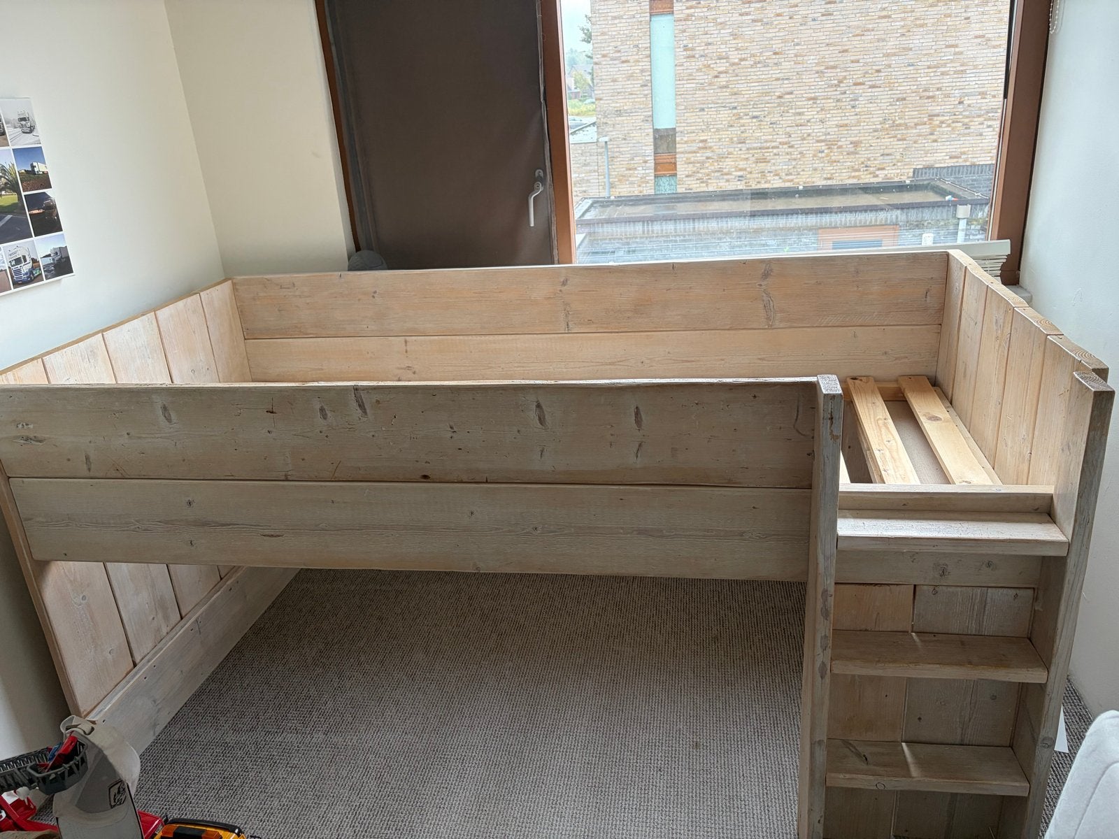Steigerhouten hoogslaper met opbergruimte, Ophalen, Gebruikt, Eenpersoons, 160 tot 180 cm