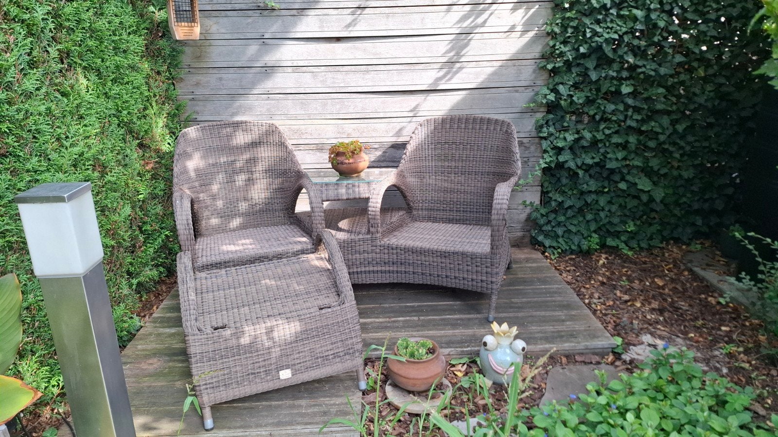 Seasons Outdoor Wicker Tuinset,  loveseat en voetenbank, Gebruikt, Stoel, Wicker, Tuinset