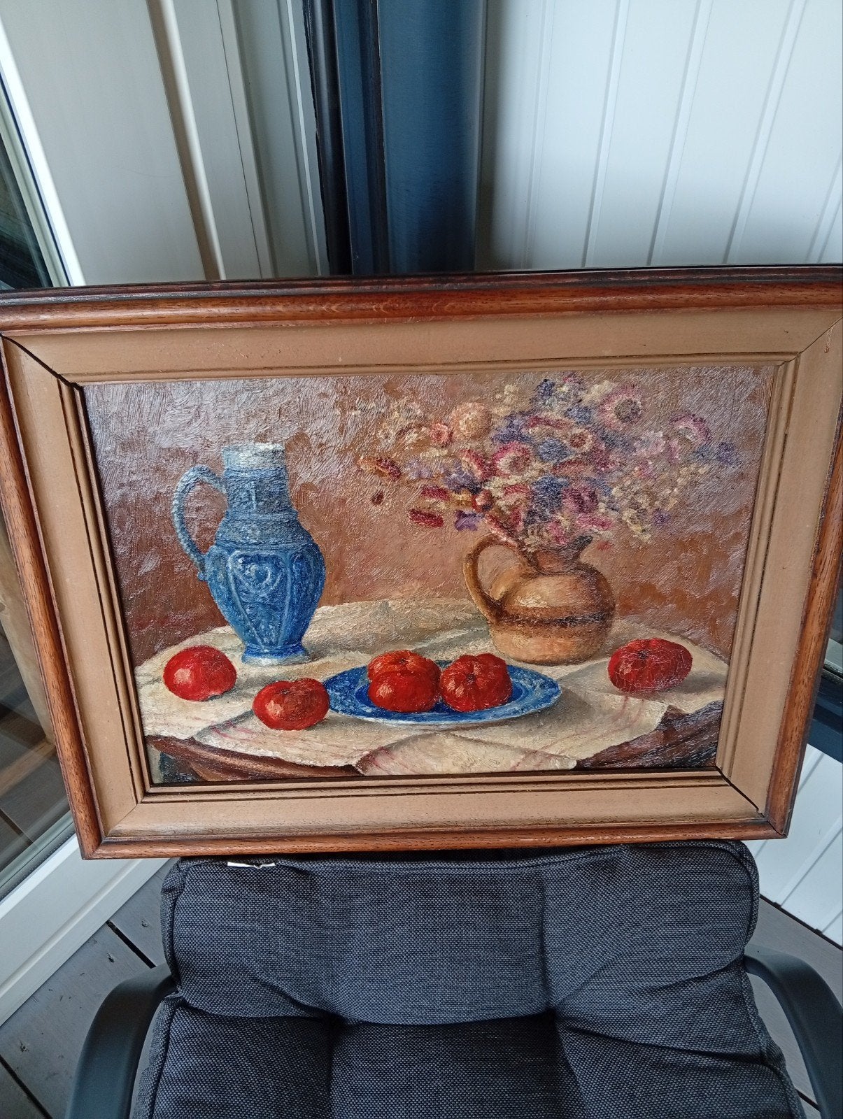 Schilderij stilleven met bloemen en fruit, Antiek en Kunst, Ophalen of Verzenden