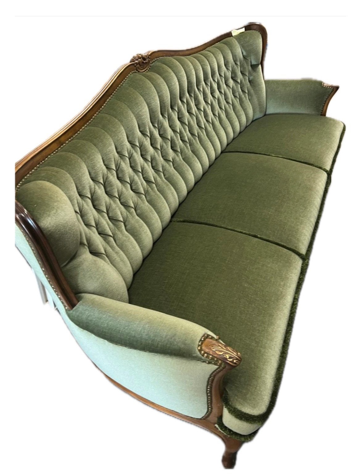 Groene bank met fauteuils bankstel barok, louis XV, Queen An, Ophalen, Nieuw, 75 tot 100 cm