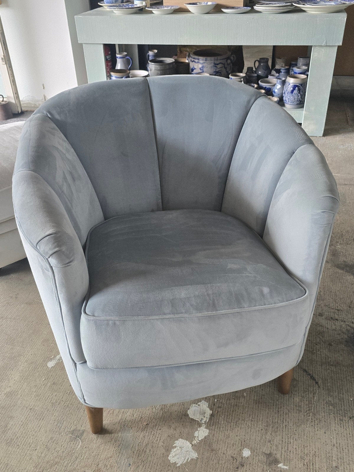 Velvet fauteuil Rivièra Maison  Grijs/Blauw - Zo goed als ni, Huis en Inrichting, Fauteuils, Modern, Klassiek, Onbekend, 75 tot 100 cm