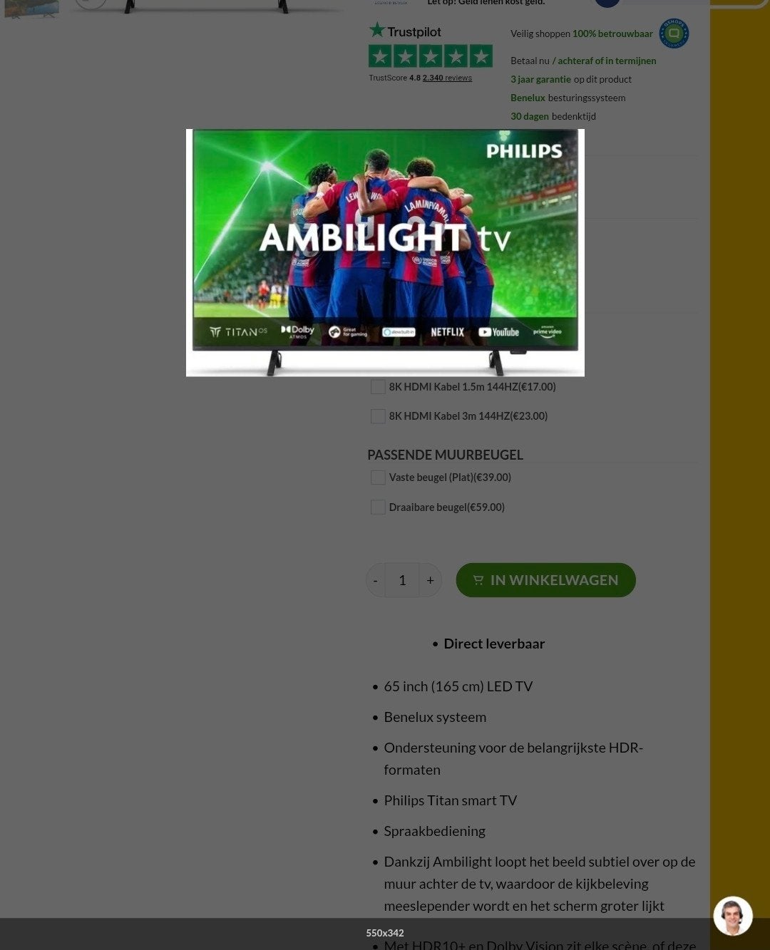 philips ambilight tv 65 inc, Ophalen of Verzenden, Niet werkend, 100 cm of meer, Philips