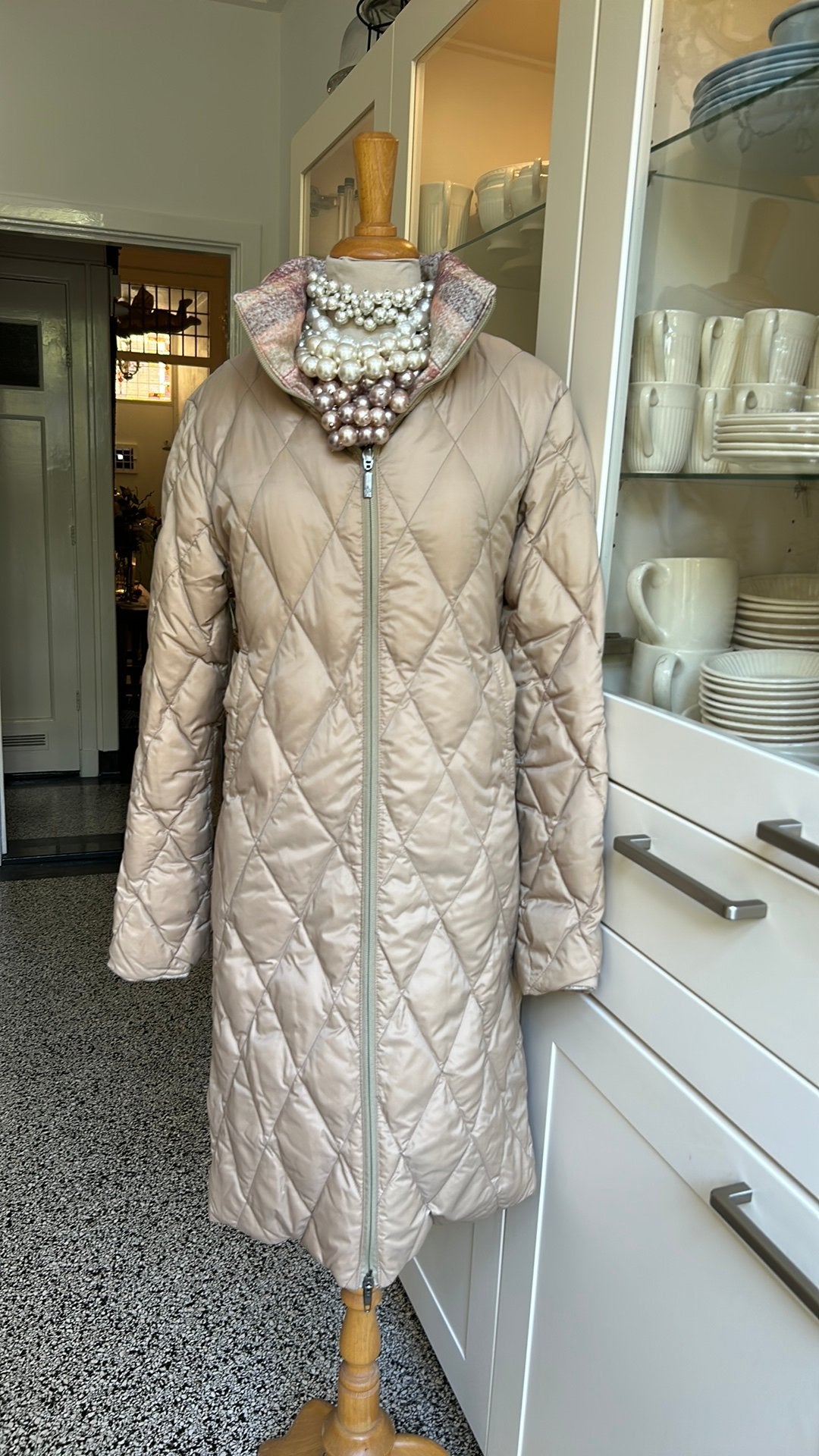 MONCLER camel/ruiten quilted 2kanten draagbare jas mt 1= S, Ophalen of Verzenden, Zo goed als nieuw, Maat 36 (S), Bruin