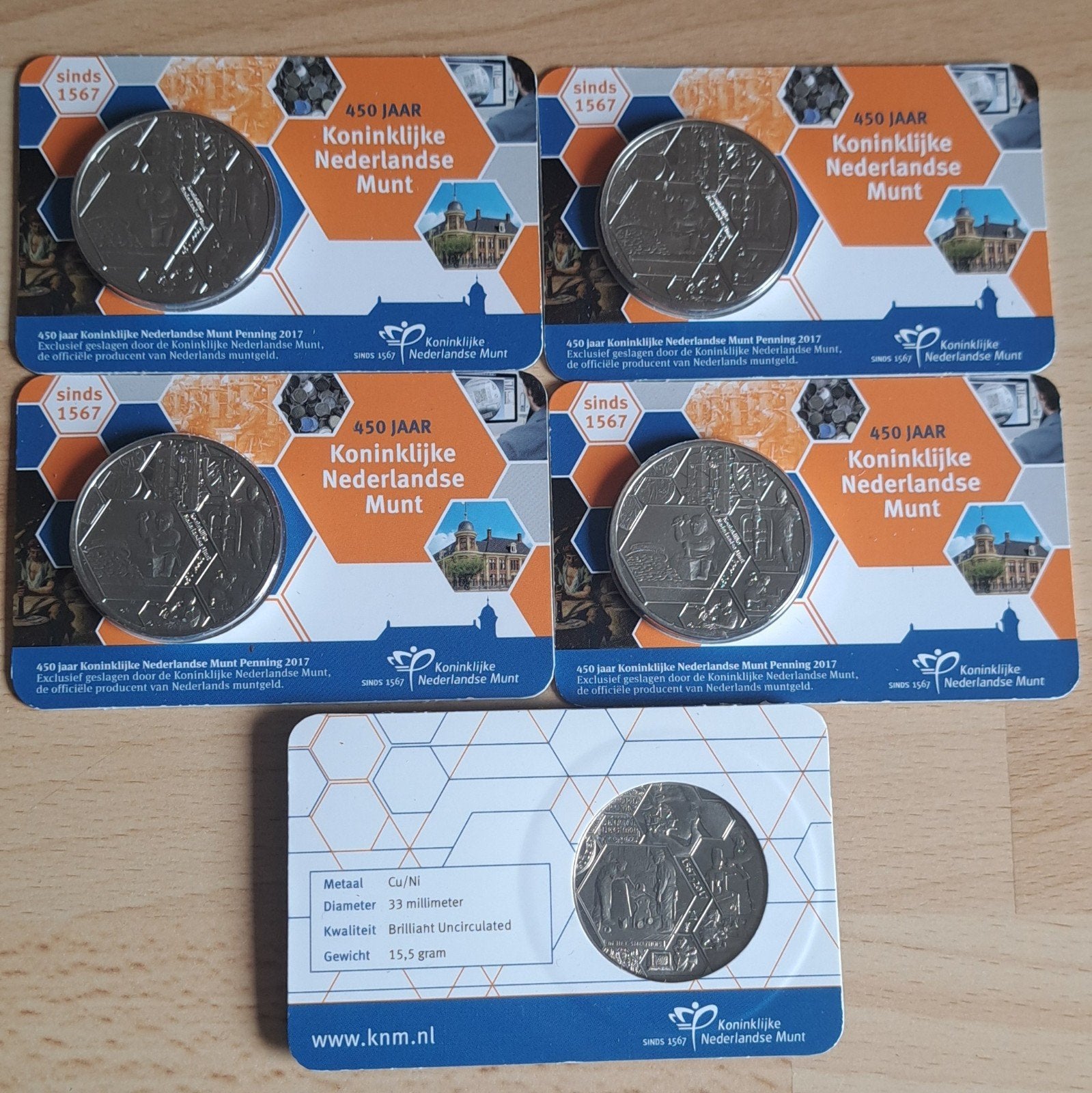 5  €35 of 10 €50   450 jaar koninklijke nederlandse munt, Postzegels en Munten, Penningen en Medailles, Ophalen of Verzenden, Overige materialen