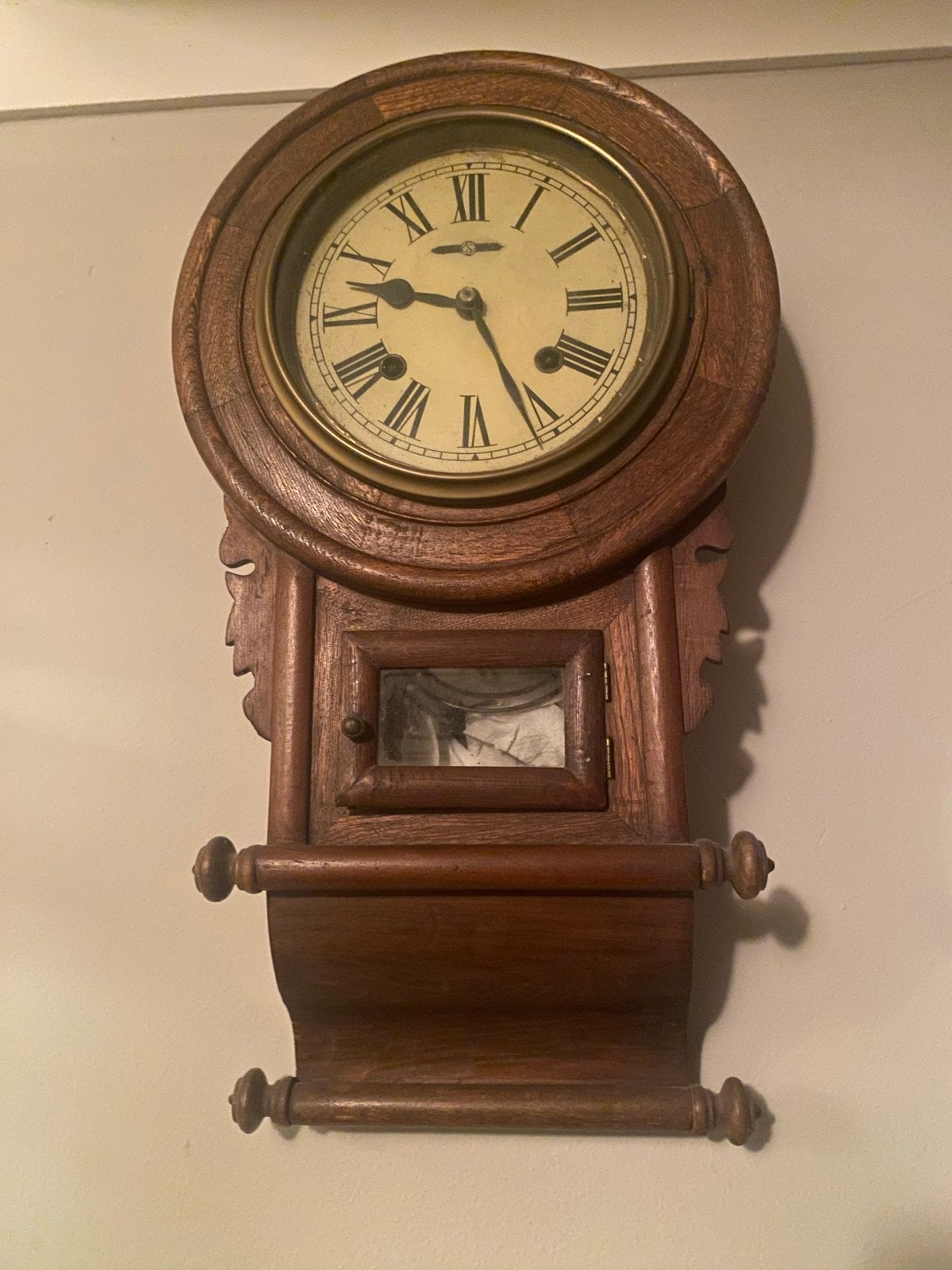 Antieke Houten Regulator Wandklok met Romeinse Cijfers, Ophalen of Verzenden