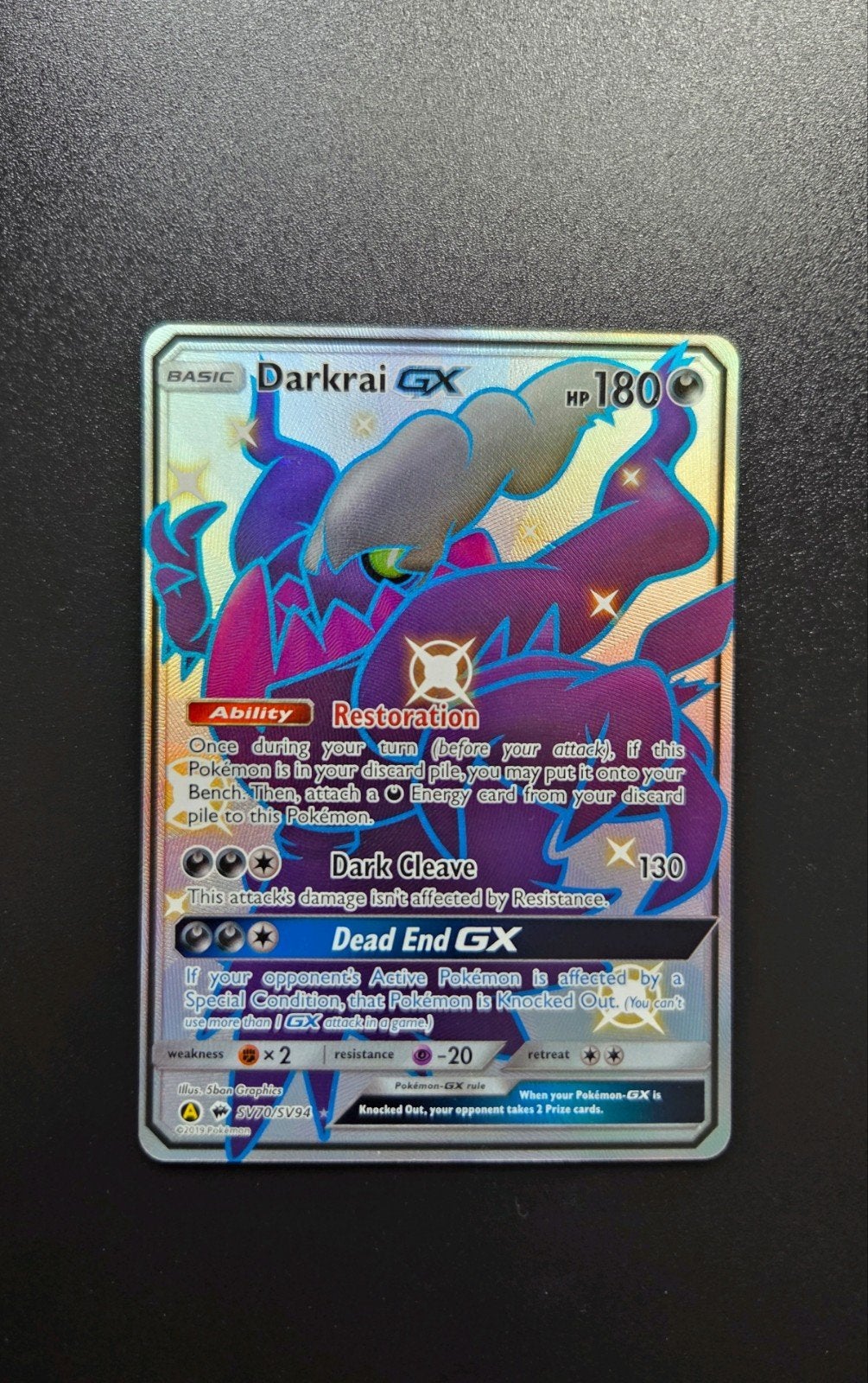 Darkrai GX SV70 Pokemon Hidden Fates, Ophalen of Verzenden, Zo goed als nieuw, Booster, Foil