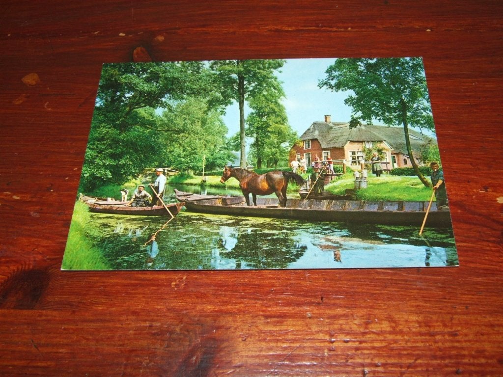 A84- Ansichtkaart Giethoorn: Vervoer paard per boot, Verzenden, 1960 tot 1980, Ongelopen, Paard