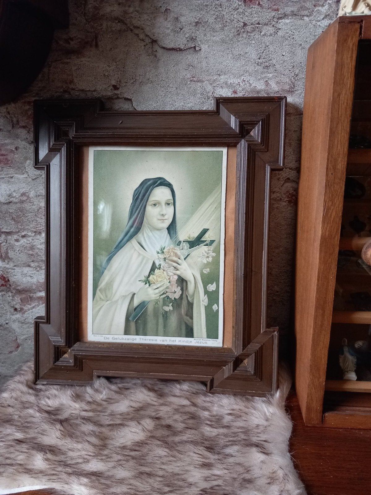 Antieke ingelijste prent: De Gelukzalige Theresia, Ophalen of Verzenden