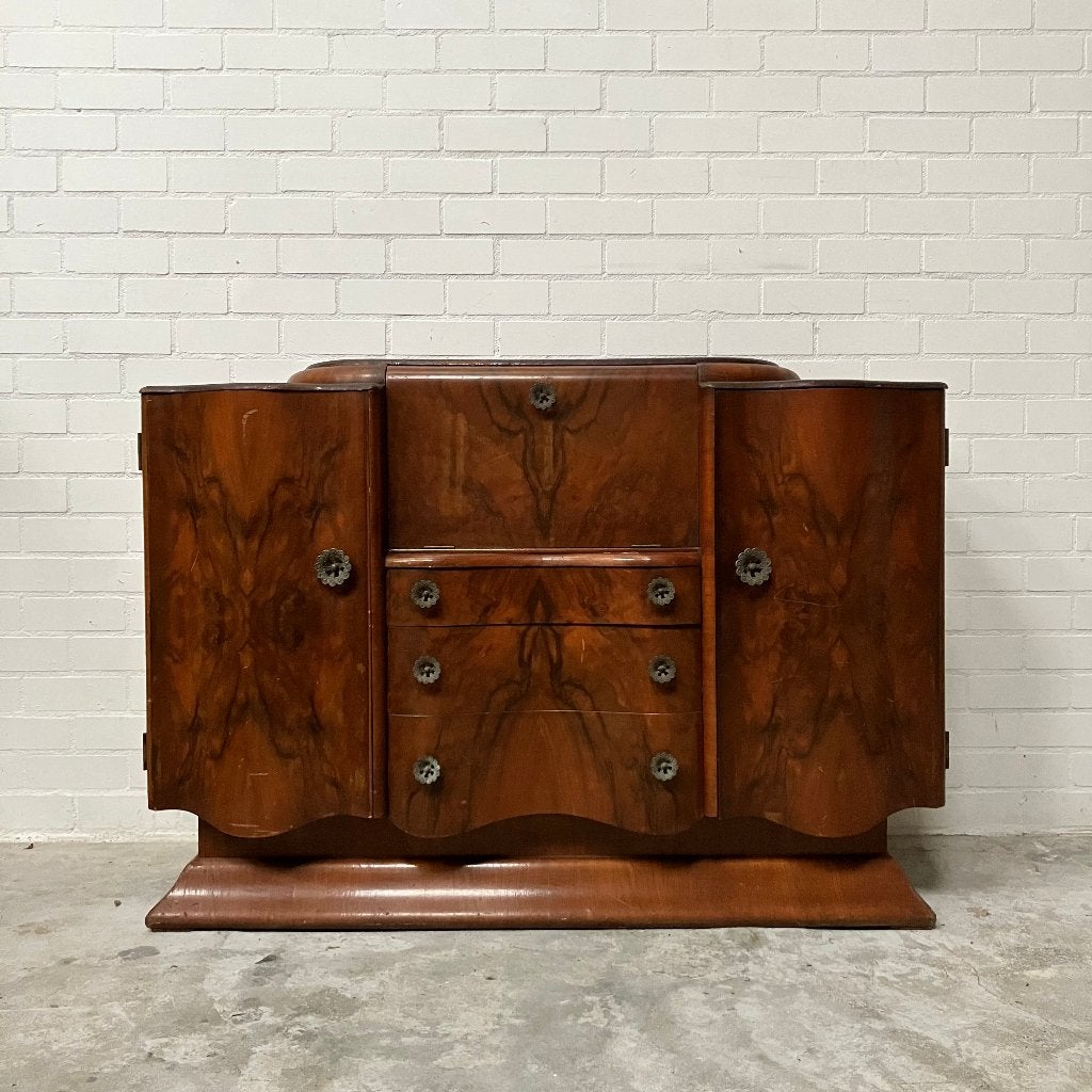 Vintage oud Engels Art deco drank cabinet bar walnoot Heron, Antiek en Kunst, Ophalen