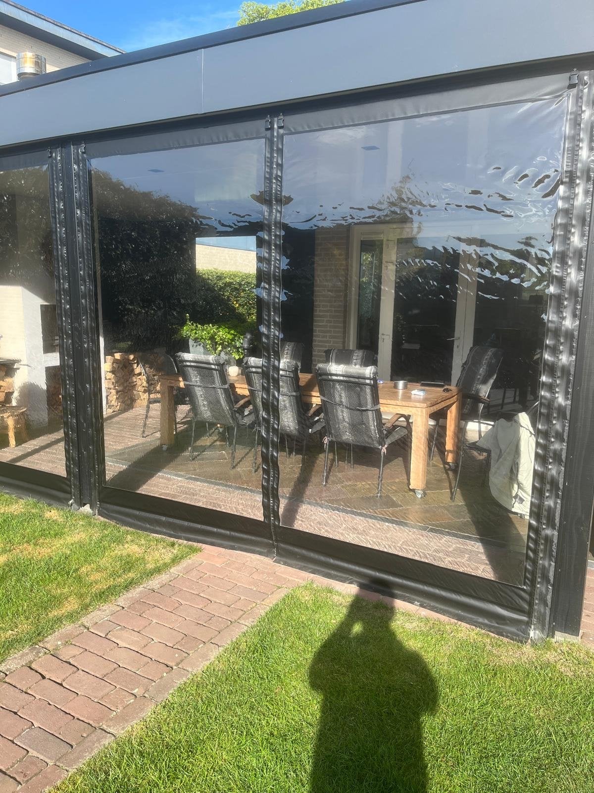 Zwart Verandazeil (2 panelen) - Z.g.a.n., Tuin en Terras, Ophalen, Overige typen, Zo goed als nieuw, 150 tot 300 cm