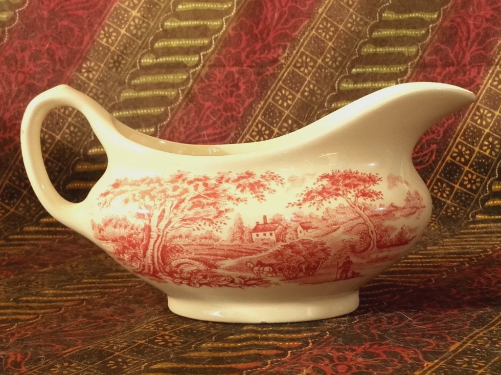 Oude Engelse sauskom van Staffordshire porselein 19,5 cm.