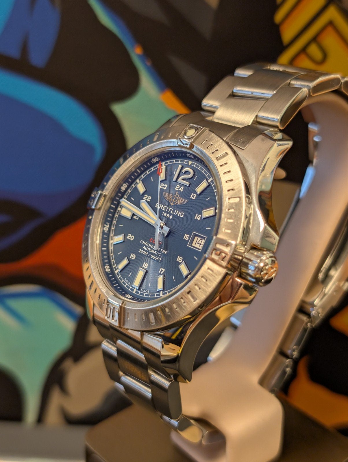 Breitling Colt automatic A1738811 blauw, Ophalen of Verzenden, Zo goed als nieuw, Staal, Breitling