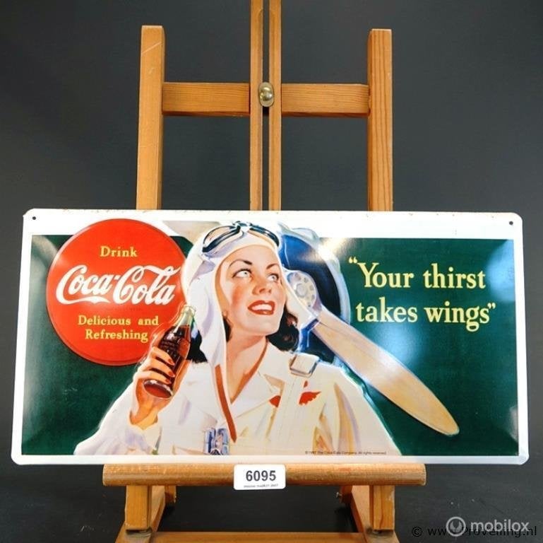 Online Veiling: Gelithografeerde tinnen Coca Cola reclame, Verzamelen, Merken en Reclamevoorwerpen, Gebruikt