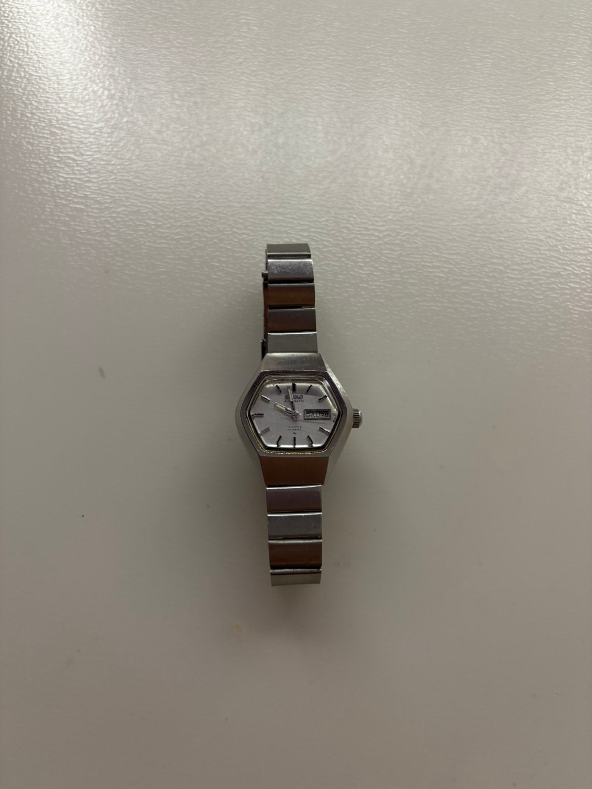 Vintage Seiko Dameshorloge Zilverkleurig met Zeshoekige Kast, Ophalen of Verzenden, Gebruikt, Staal, Seiko
