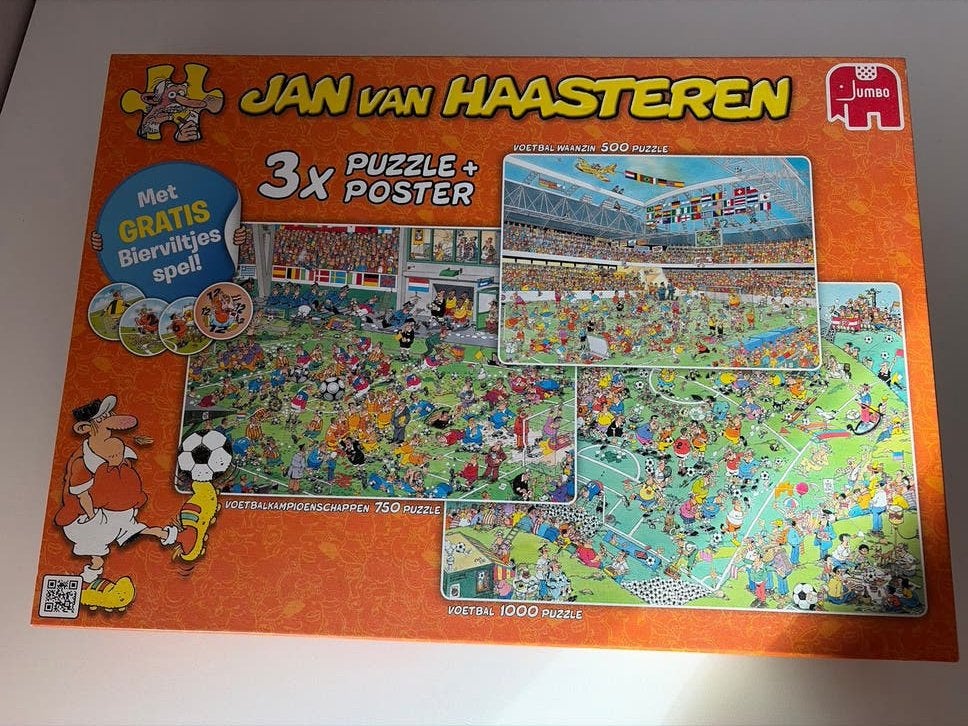 Jan van Haasteren Voetbal Puzzel Set (3x), Ophalen, Meer dan 1500 stukjes, Gebruikt, Legpuzzel