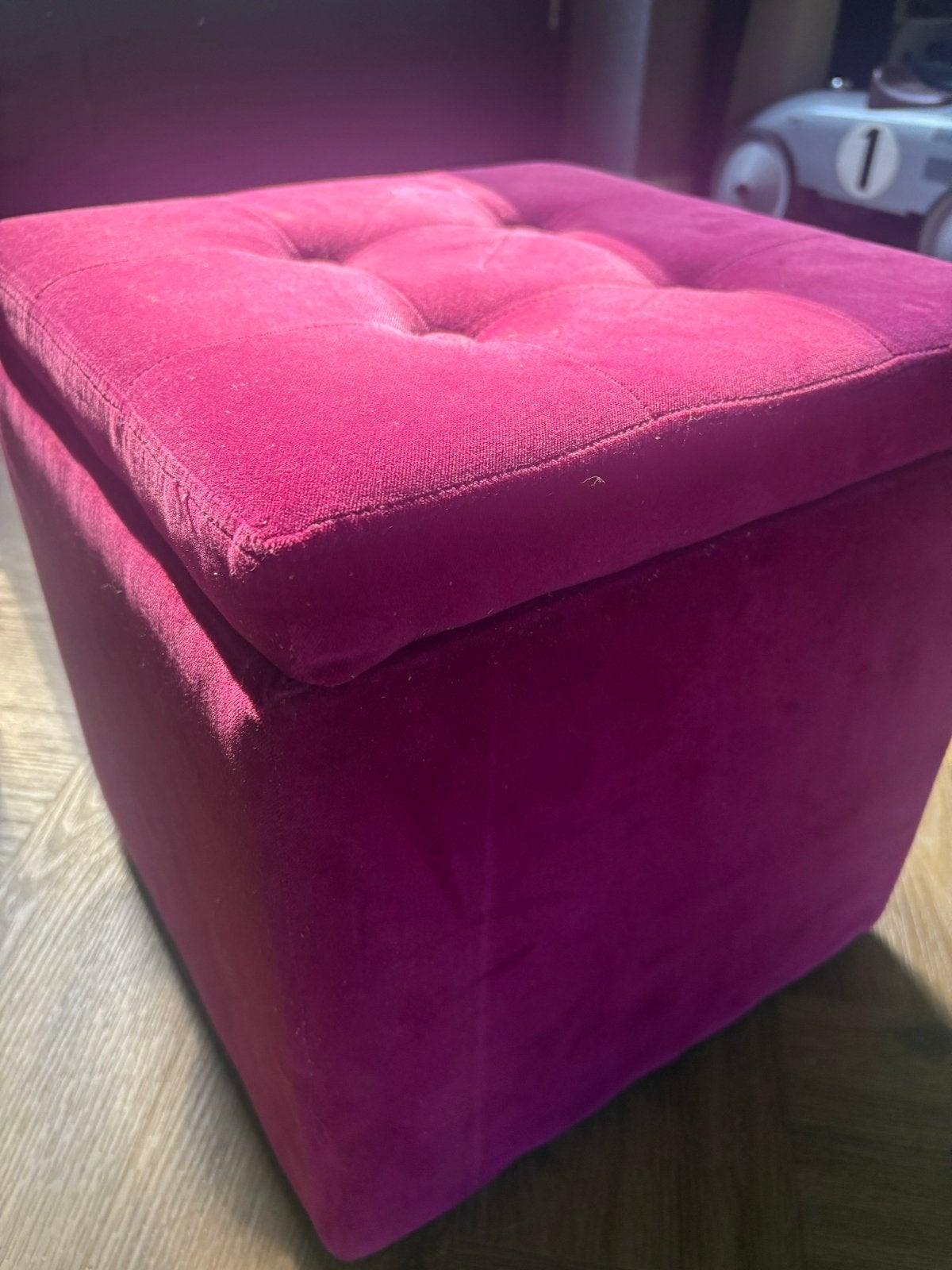 Roze fluwelen poef met opbergruimte, Huis en Inrichting, Ophalen of Verzenden, Gebruikt