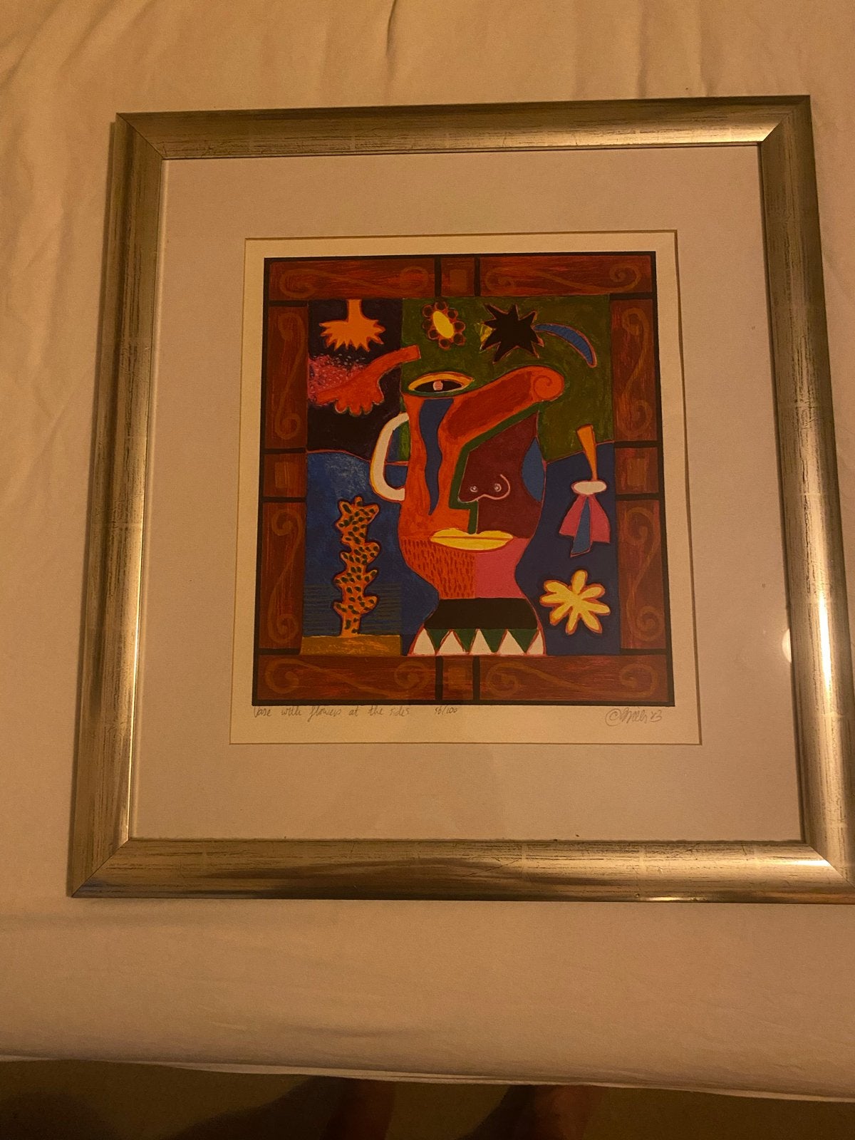Abstracte Kunstprint 'Vase with Flowers' - Gesigneerd, Antiek en Kunst, Kunst | Schilderijen | Modern, Abstract, Papier/karton
