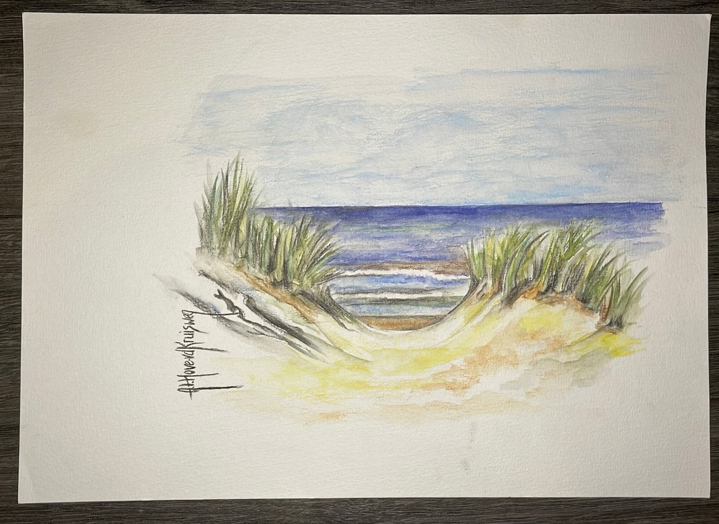 Aquarel tekening A4, Antiek en Kunst, Kunst | Tekeningen en Foto's, Ophalen of Verzenden, Aquarel