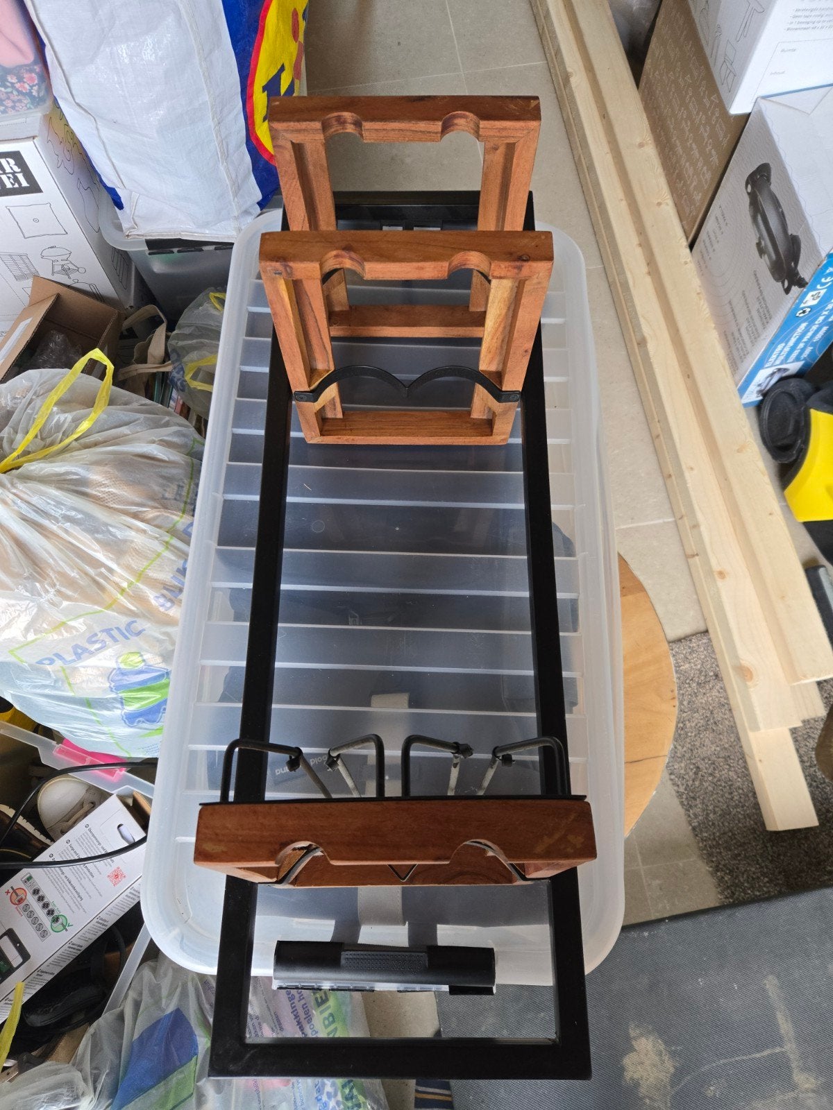 Stijlvol wijnrek van hout en metaal (75 cm hoog), Ophalen, Gebruikt