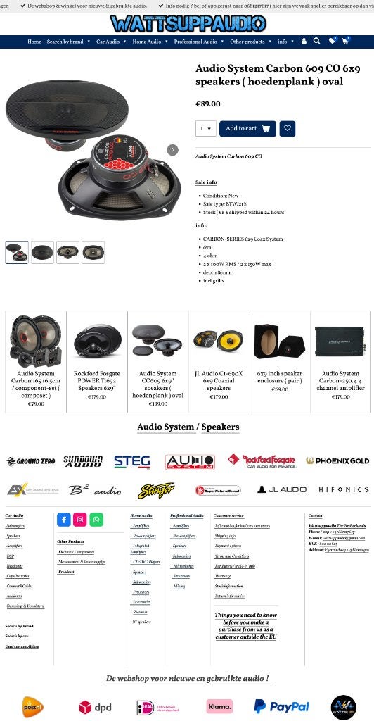 Audio System Carbon 609CO 6x9 speakers (hoedenplank) ovaal, Info@optimount.nl, Nieuw, Ophalen of Verzenden, Anholtseweg 48A 7091 HB DINXPERLO