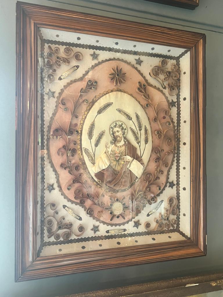 Antiek religieuze rolwerk met heilig hart van Jezus., Antiek en Kunst, Ophalen