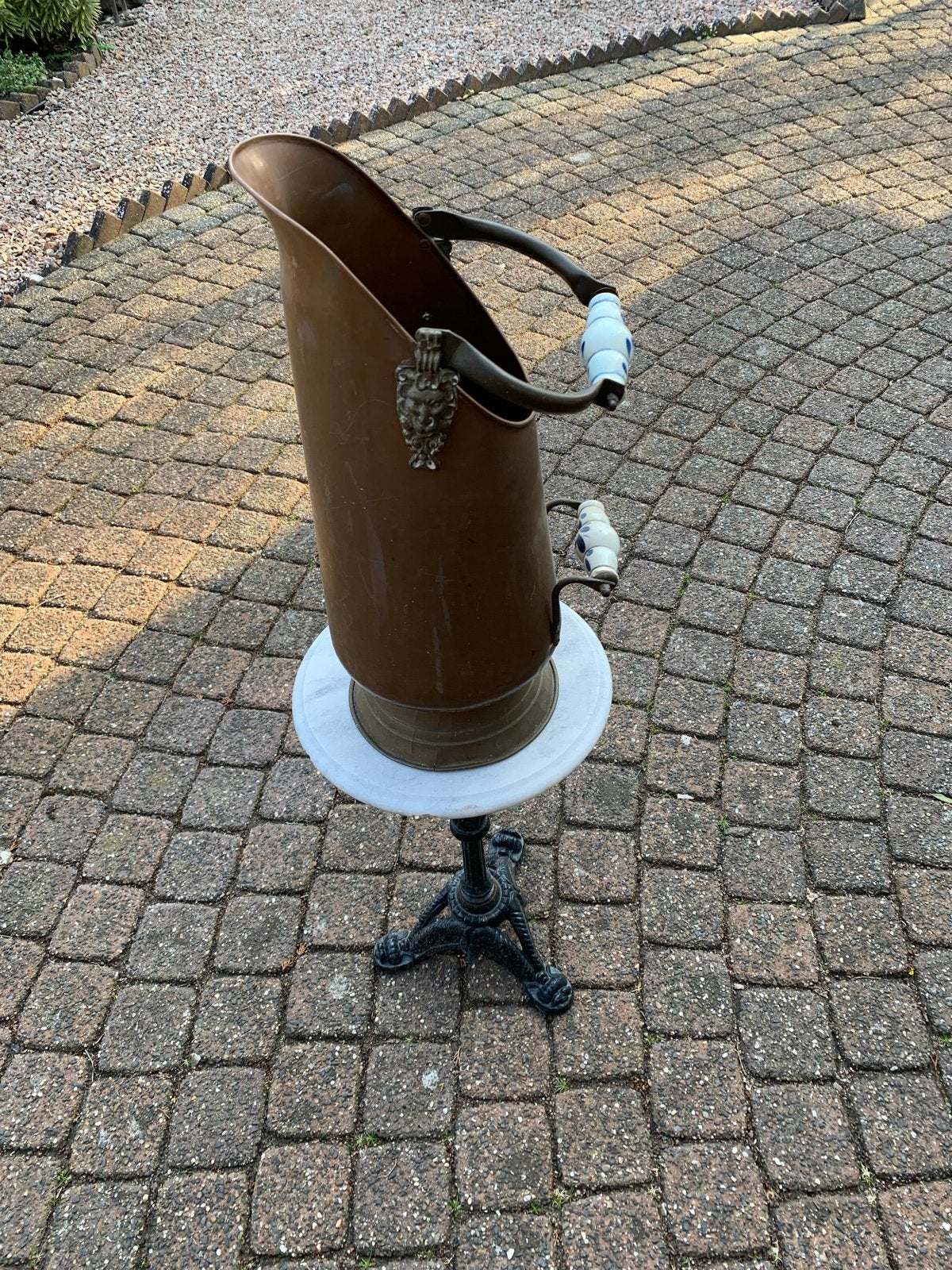 Antieke Koperen Kolenkit met Delfsblauwe Handvatten, Ophalen of Verzenden, Koper