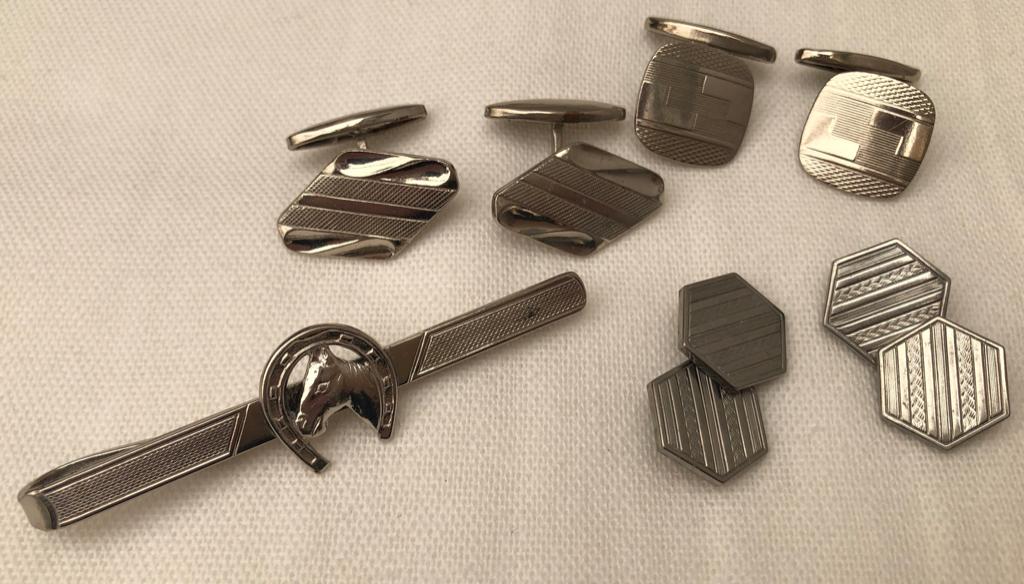 Vintage 3 manchetknopen & 1 dasspeld ( Paardenkop) Jr 70, Sieraden, Tassen en Uiterlijk, Manchetknopen, Ophalen of Verzenden, Gebruikt