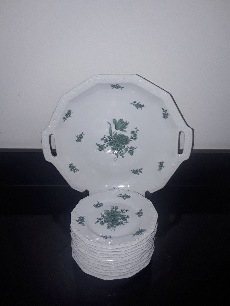 Rosenthal Maria gebakstel met groene bloemen, Verzenden