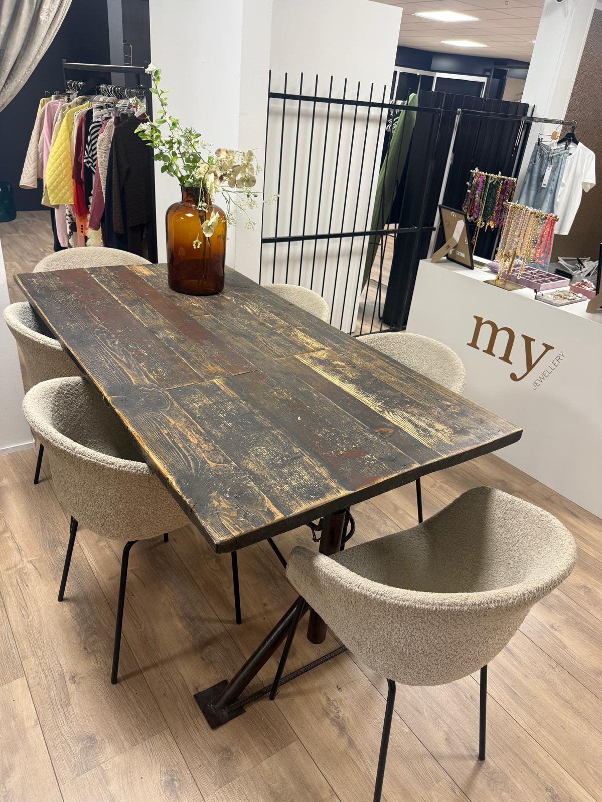 Eettafel met zes teddy stoelen, Huis en Inrichting, Ophalen, 150 tot 200 cm, Teakhout, 200 cm of meer