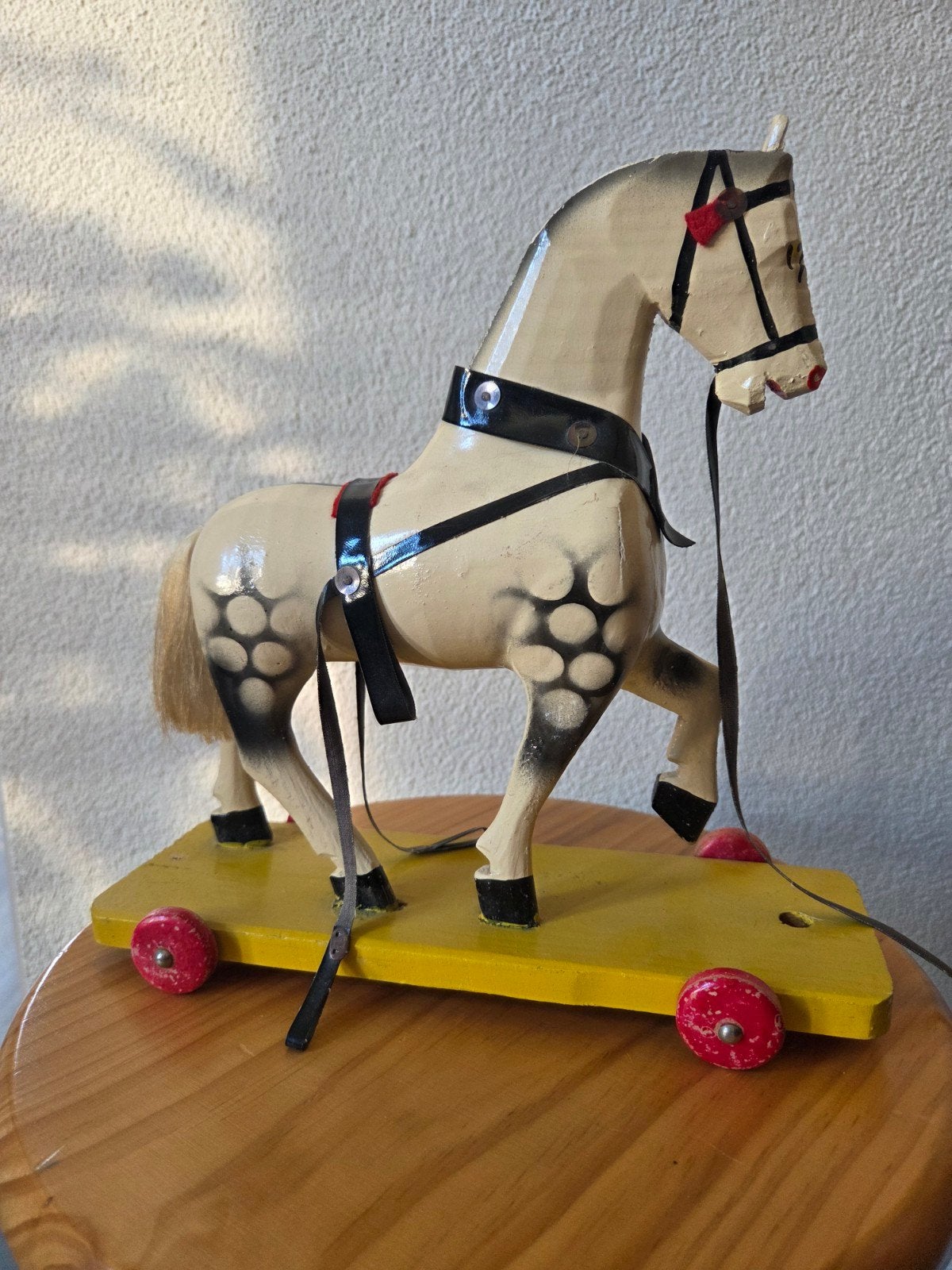 Vintage houten trekpaard op wielen - Decoratief speelgoed, Ophalen of Verzenden