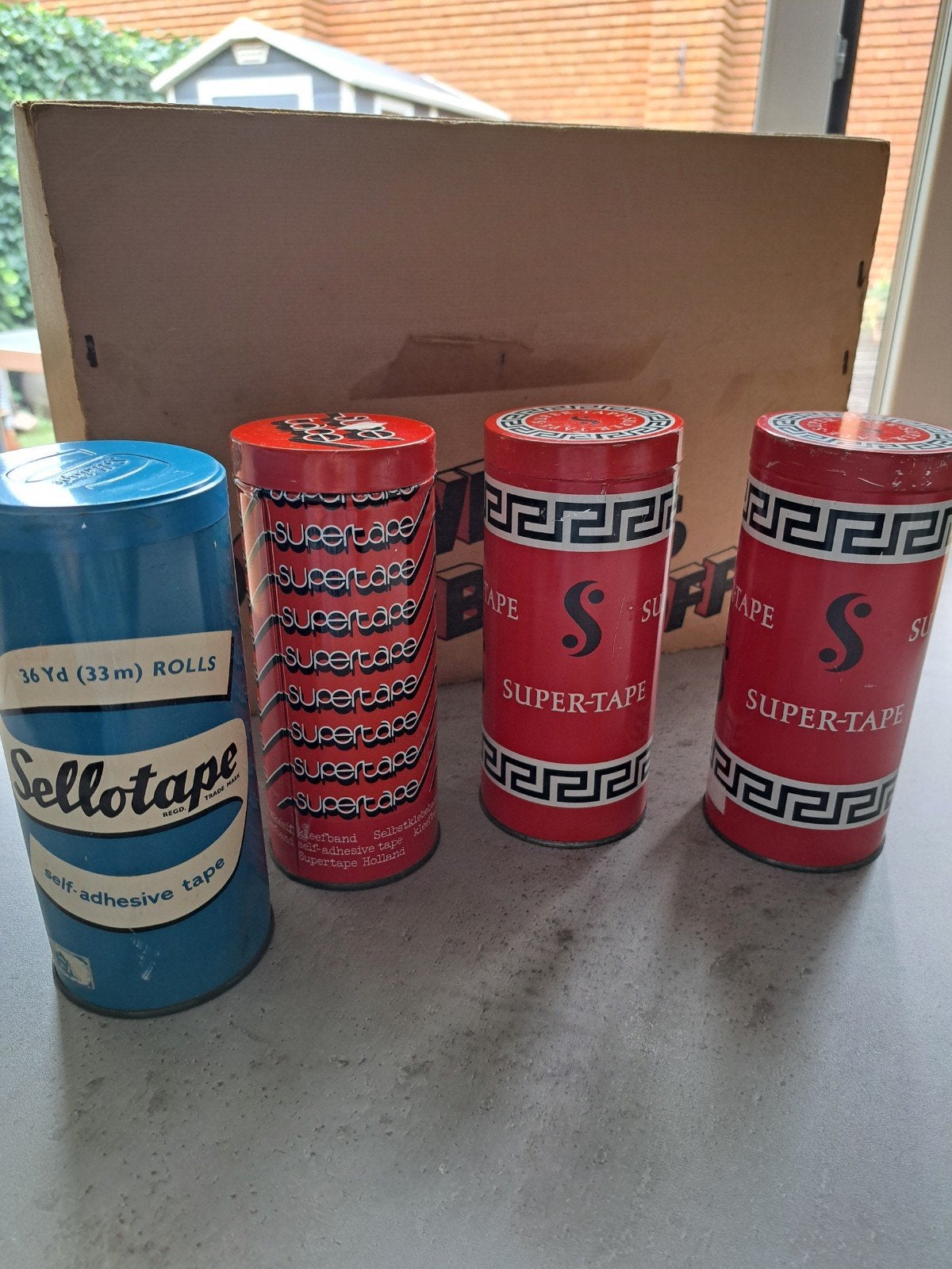 Vintage Sellotape en Supertape blikken - Set van 4, Ophalen of Verzenden, Gebruikt